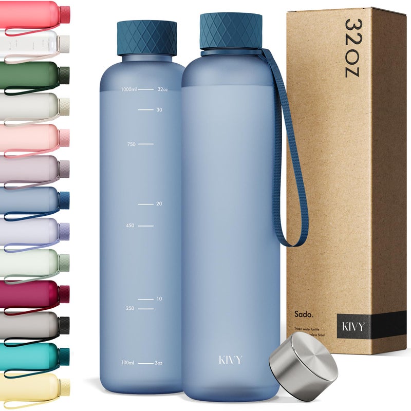 KIVY Slim Water Bottle 32oz [Lightweight & Shatterproof] Fits Backpack & Cupholder for Travel, Sports, School - Blue water bottle no straw - Cute aesthetic water bottles screw top - Dishwasher Safe - Image 1