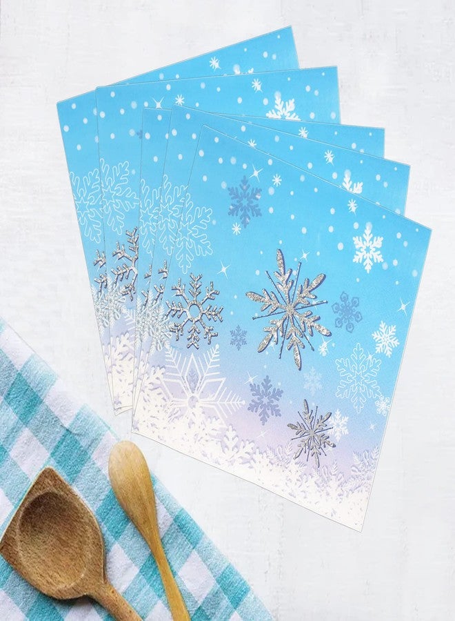 Dulousia Christmas Snowflake Dinner Napkins, Disposable Blue Luncheon Paper Napkins Snow Theme Party Decorations, Birthday Beverage Napkin, Winter Celebration Supplies, Unfolded 13x13in, 40Ct - Image 4