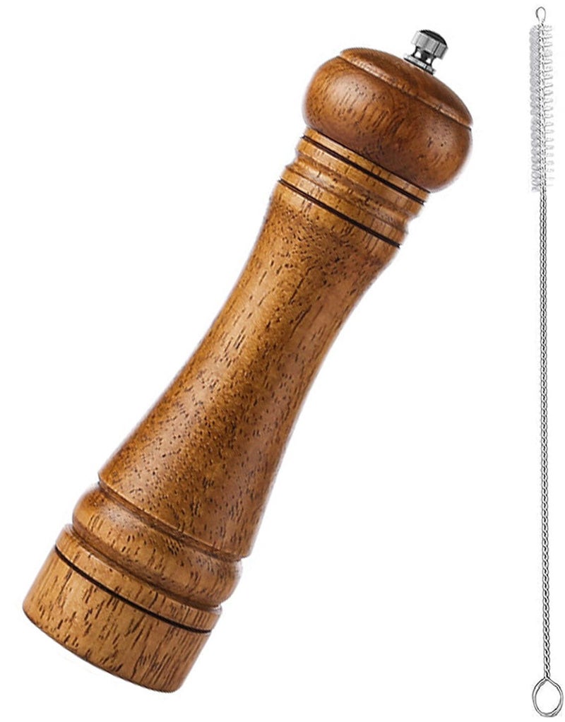 Pepper Grinder Salt Grinder Wooden Pepper Mill Grinder wAdjustable Coarse 8 inch Tall Wood Refillable Manual Pepper Grinder Mill Peppermill for Black Peppercorn