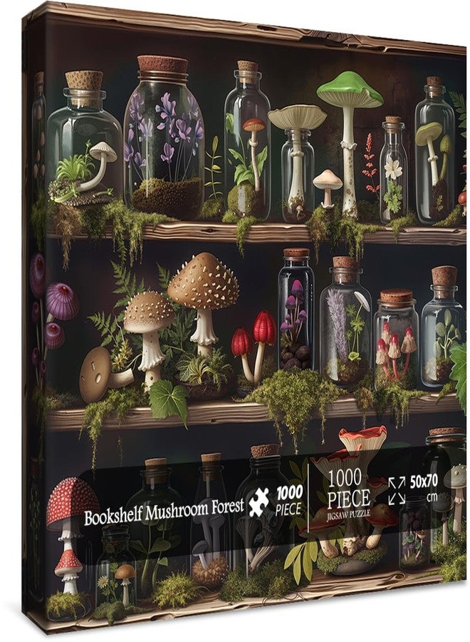 Bookshelf Mushroom Forest Puzzles for Adults 1000 Pieces. Colorful Nature Plant Jigsaw Puzzles. Challenging Family Art Puzzles