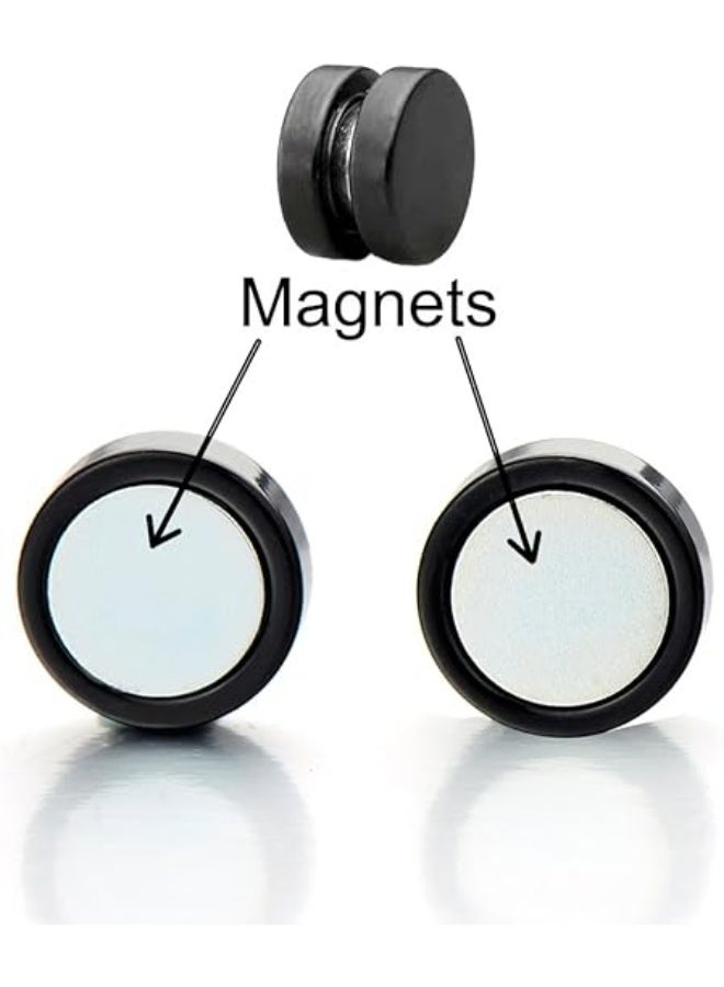 Bluelans 2pcs Magnetic Black Circle Stud Earrings for Men Women, Non-Piercing Clip On Cheater Fake Ear Gauges - Image 3