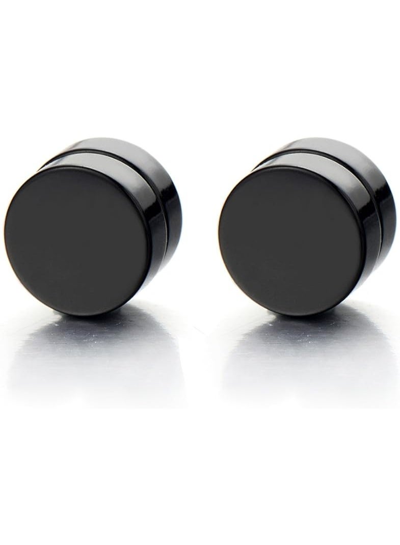 Bluelans 2pcs Magnetic Black Circle Stud Earrings for Men Women, Non-Piercing Clip On Cheater Fake Ear Gauges - Image 1