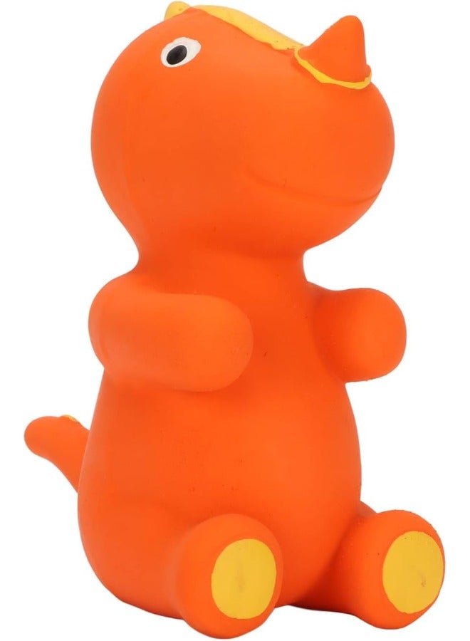 Petsary Squeaky Dinosaur Dog Pet Toy Latex Molar Squeaky Animal Dog With 1 pcs ID Tag (Orange Ceratopsian) - Image 1