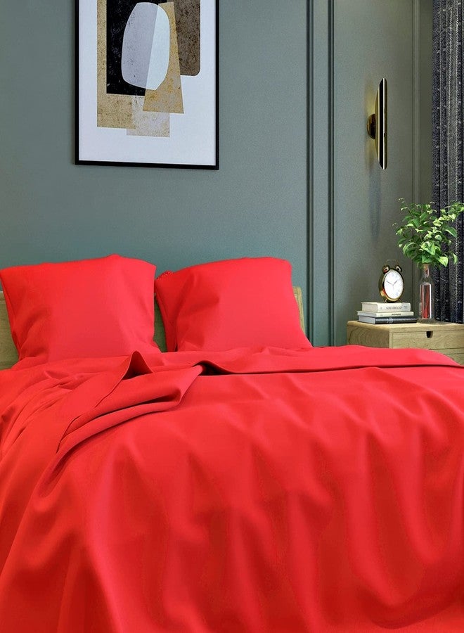 Belvostum Homes 144 TC 100% Microfiber Super Solid Plain Bedsheet Double Bed with 2 Pillow Covers (Solid Red, Double Bed) - Image 3