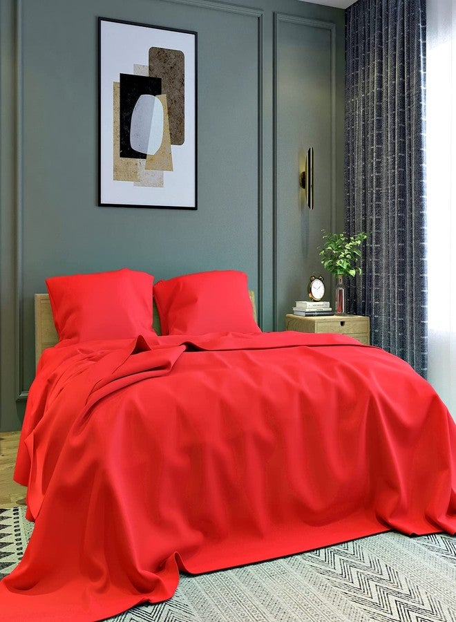 Belvostum Homes 144 TC 100% Microfiber Super Solid Plain Bedsheet Double Bed with 2 Pillow Covers (Solid Red, Double Bed) - Image 1
