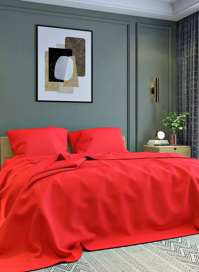 Belvostum Homes 144 TC 100% Microfiber Super Solid Plain Bedsheet Double Bed with 2 Pillow Covers (Solid Red, Double Bed) - Image 2