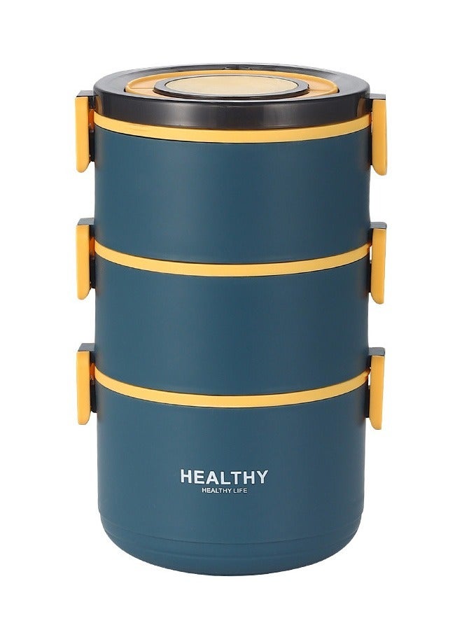 HOMESTAR صندوق بينتو دائري معزول من 3 طبقات 304 حاوية طعام من الفولاذ المقاوم للصدأ BPA-FREE PP صندوق غداء قابل للتكديس للعمل المكتبي والمدرسة البحرية  - Image 3