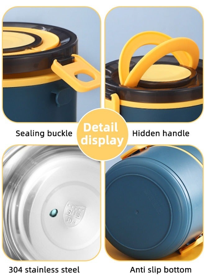 HOMESTAR صندوق بينتو دائري معزول من 3 طبقات 304 حاوية طعام من الفولاذ المقاوم للصدأ BPA-FREE PP صندوق غداء قابل للتكديس للعمل المكتبي والمدرسة البحرية  - Image 5