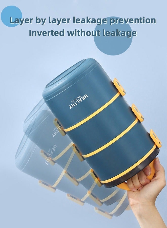 HOMESTAR صندوق بينتو دائري معزول من 3 طبقات 304 حاوية طعام من الفولاذ المقاوم للصدأ BPA-FREE PP صندوق غداء قابل للتكديس للعمل المكتبي والمدرسة البحرية  - Image 4