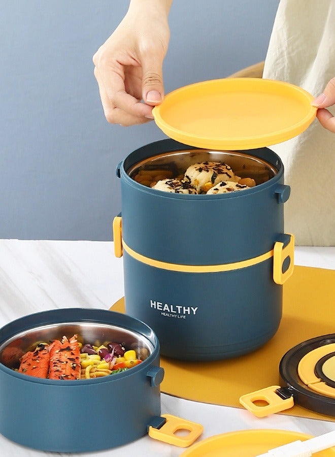 HOMESTAR صندوق بينتو دائري معزول من 3 طبقات 304 حاوية طعام من الفولاذ المقاوم للصدأ BPA-FREE PP صندوق غداء قابل للتكديس للعمل المكتبي والمدرسة البحرية  - Image 1