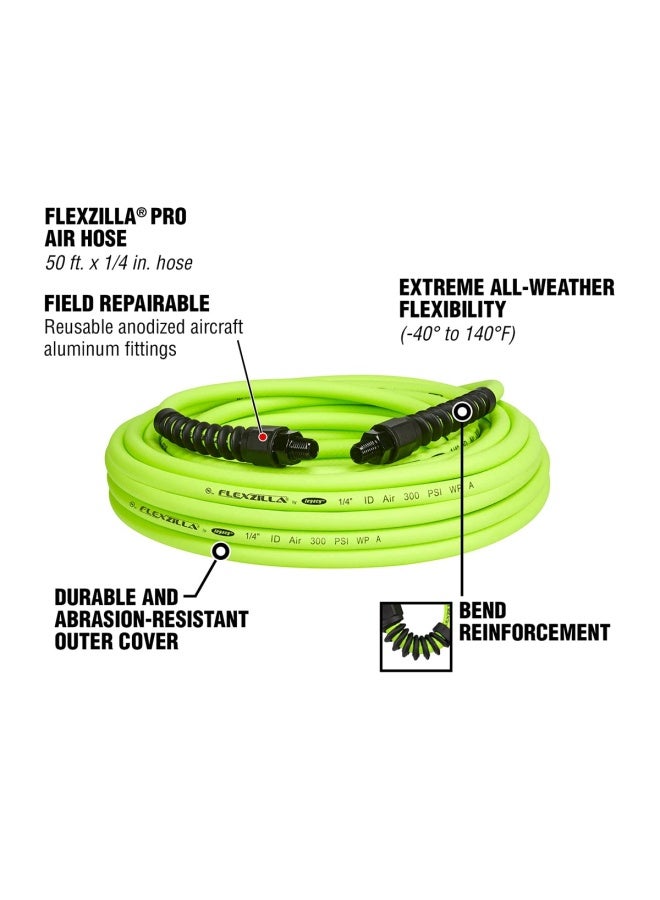 Flexzilla Pro Air Hose 1 4 In X 50 Ft Heavy Duty Lightweight Hybrid Zillagreen Hfzp1450Yw2  - Image 3