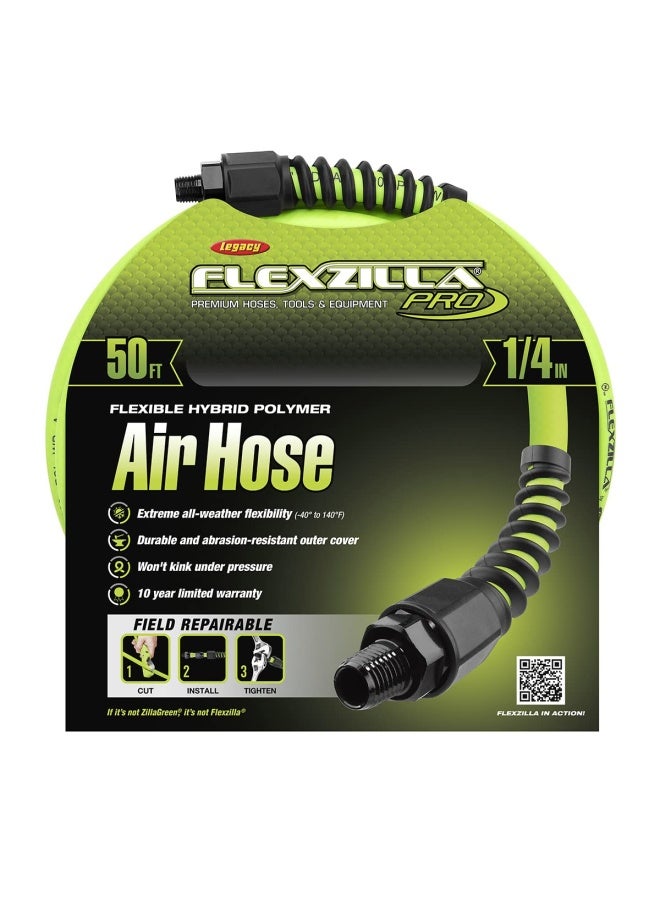 Flexzilla Pro Air Hose 1 4 In X 50 Ft Heavy Duty Lightweight Hybrid Zillagreen Hfzp1450Yw2  - Image 2
