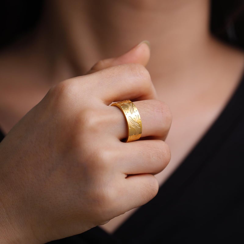 Gold Stainless Steel Marine Life Ring Ocean Animal Jewelry For Women Men - Image 4