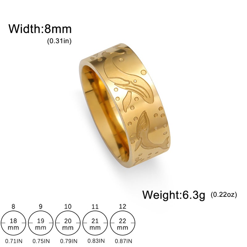 Gold Stainless Steel Marine Life Ring Ocean Animal Jewelry For Women Men - Image 5
