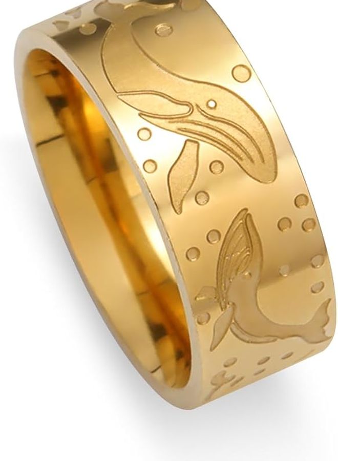 Gold Stainless Steel Marine Life Ring Ocean Animal Jewelry For Women Men - Image 1