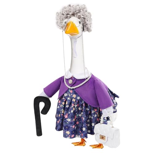 GJL Old Lady Porch Goose Outfits Spring Summer Grandma Goose Clothes with Wig Glasses Pearl Necklace Fits 23 Inch Cement Plastic Goose Statue for Outdoor Yard Garden Decor - Image 1