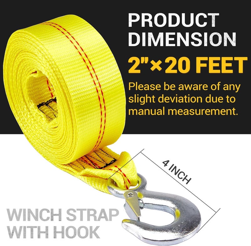 CarBole Trailer Winch Strap with Hook 2" x 20' Breaking Strength 10000 lb Heavy Duty Winch Strap Replacement for Large Boat,Jet Ski,Wave Runner Yellow - Image 2