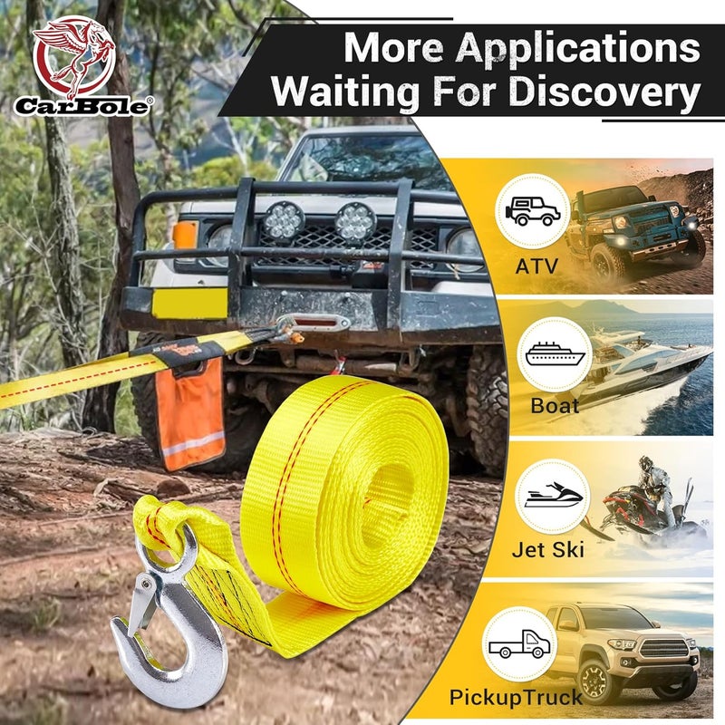 CarBole Trailer Winch Strap with Hook 2" x 20' Breaking Strength 10000 lb Heavy Duty Winch Strap Replacement for Large Boat,Jet Ski,Wave Runner Yellow - Image 5