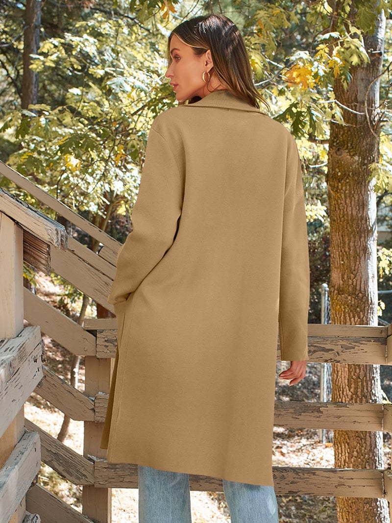 LILLUSORY Women's Long Dressy Cardigan Sweaters Fall Oversized Cozy Jacket Outfits 2025 Date Night Winter Trench Coats Camel L - Image 5