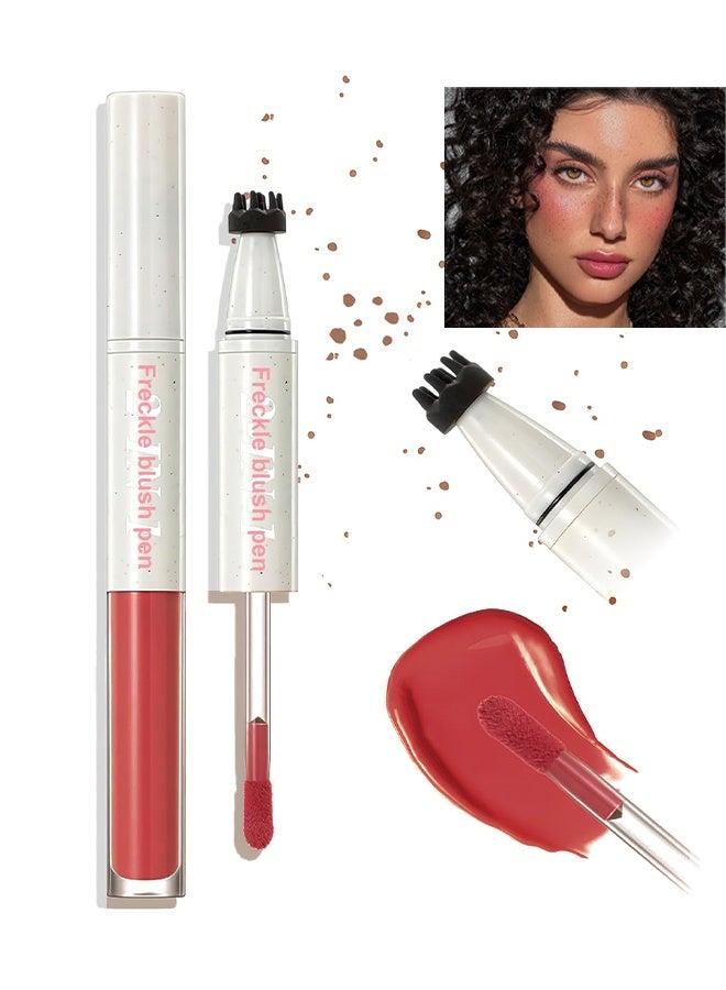 كيو آي بست قلم نمش الخدود - 2 في 1 بني فاتح، قلم ختم نمش صناعي، أحمر خدود سائل وردي ناعم لمكياج صيفي مشمس، طبيعي وواقعي مقاوم للماء طويل الأمد يجف بسرعة، قلم تلوين نمش صناعي #02 - Image 1