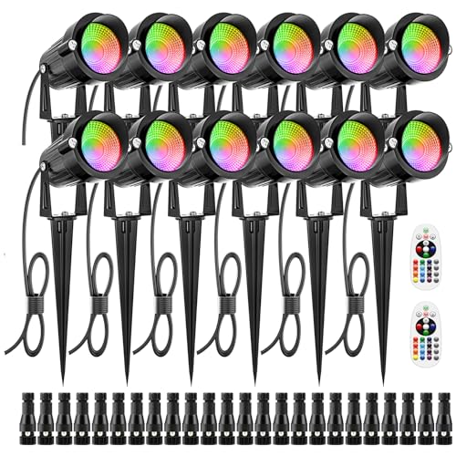 ZUCKEO 12W RGB Low Voltage Landscape Lights, LED Color Changing Landscape Lighting, IP66 Waterproof Outdoor Spotlight, 12V 24V Christmas Decorative Light for Yard Garden Path(12Pack) - Image 1