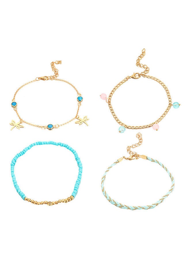 NIBEMINENT 4-Piece Fashionable Dragonfly Beads Charm Anklet Set