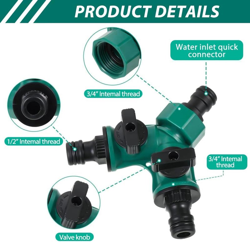 HASTHIP® Splitter 2 Way for Tap and Splitter Garden Irrigation, ABS 3 Way Valve with Separate Switch, Suitable for 1/2 inch Water Tap Connectors - Image 2
