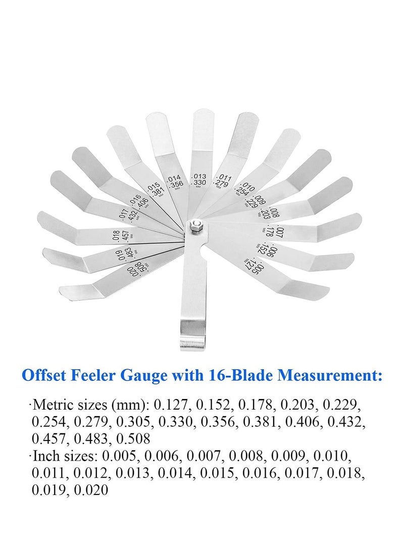 SYOSI 2Pcs Feeler Gauge with 32-Blade and Offset Feeler Gauge with 16-Blade, Gauge Dual Marked Metric and Imperial Gap Measuring Tool  - Image 3