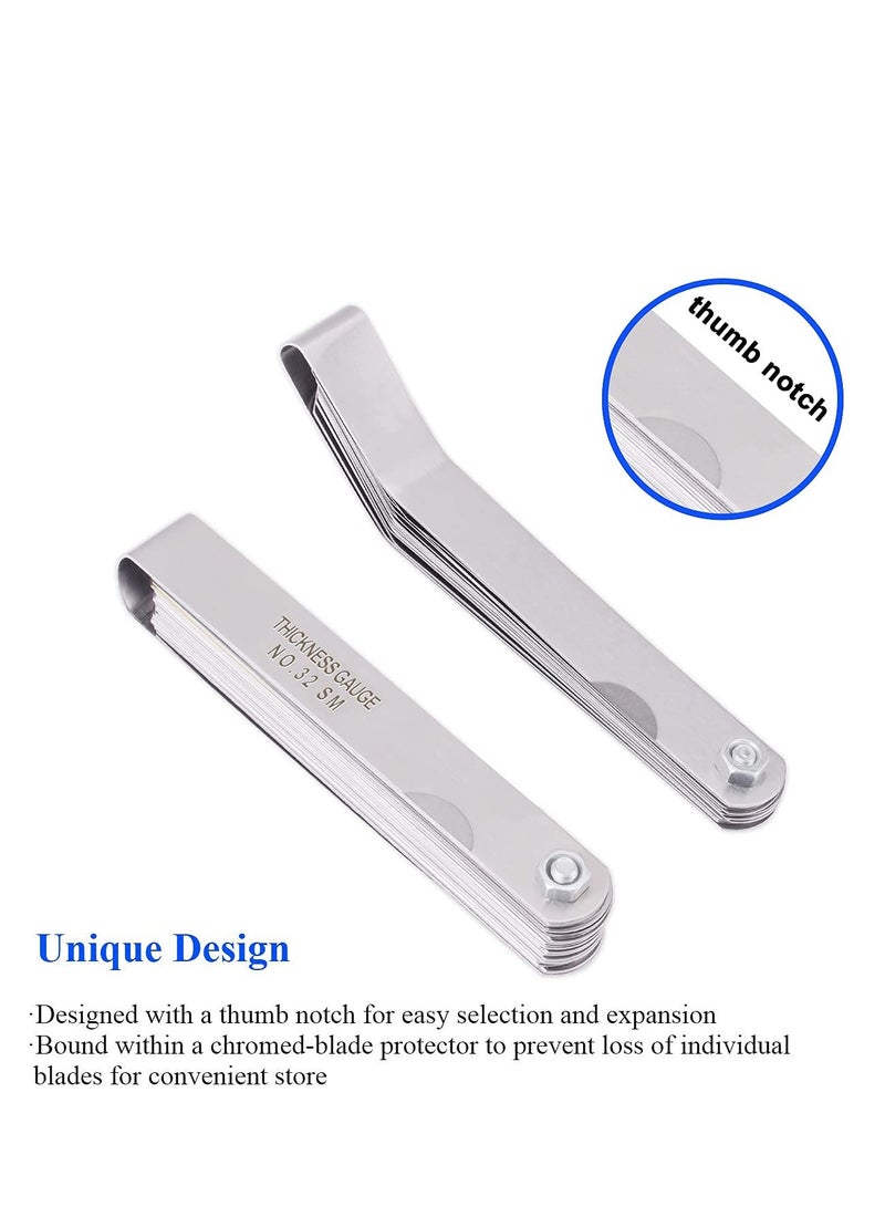 SYOSI 2Pcs Feeler Gauge with 32-Blade and Offset Feeler Gauge with 16-Blade, Gauge Dual Marked Metric and Imperial Gap Measuring Tool  - Image 5
