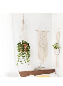 spa luxetique Plant Hanger Indoor Hanging Planter Basket with Wood Beads Decorative Flower Pot Holder No Tassels for Indoor Outdoor Boho Home Decor 35 Inch, Ivory, Set of 3 (POTS NOT Included)  - Image 2