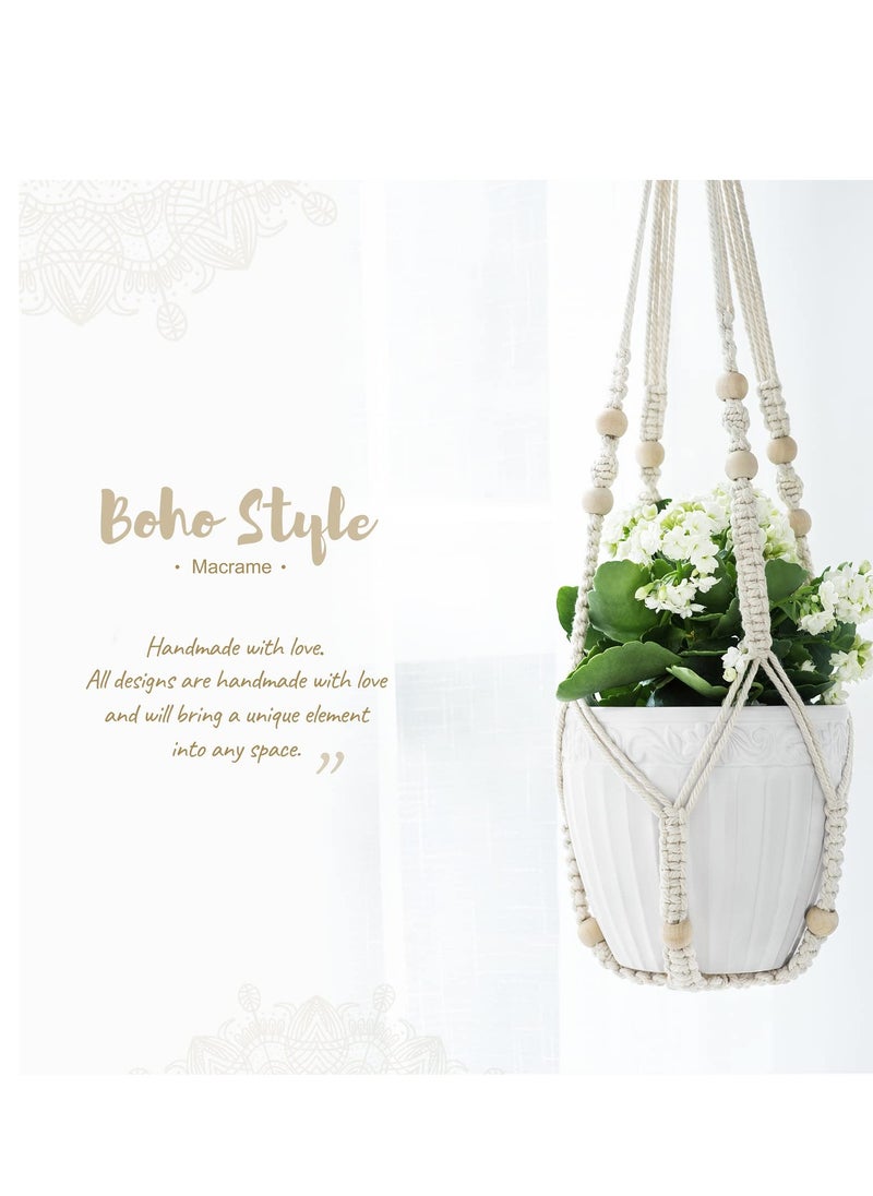 spa luxetique Plant Hanger Indoor Hanging Planter Basket with Wood Beads Decorative Flower Pot Holder No Tassels for Indoor Outdoor Boho Home Decor 35 Inch, Ivory, Set of 3 (POTS NOT Included)  - Image 3