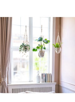 spa luxetique Plant Hanger Indoor Hanging Planter Basket with Wood Beads Decorative Flower Pot Holder No Tassels for Indoor Outdoor Boho Home Decor 35 Inch, Ivory, Set of 3 (POTS NOT Included)  - Image 4