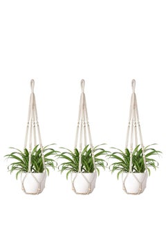 spa luxetique Plant Hanger Indoor Hanging Planter Basket with Wood Beads Decorative Flower Pot Holder No Tassels for Indoor Outdoor Boho Home Decor 35 Inch, Ivory, Set of 3 (POTS NOT Included)  - Image 1