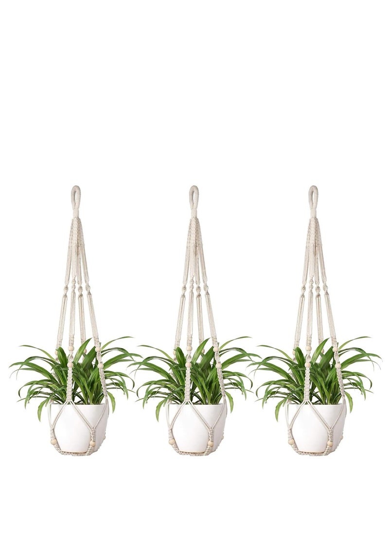spa luxetique Plant Hanger Indoor Hanging Planter Basket with Wood Beads Decorative Flower Pot Holder No Tassels for Indoor Outdoor Boho Home Decor 35 Inch, Ivory, Set of 3 (POTS NOT Included)  - Image 1