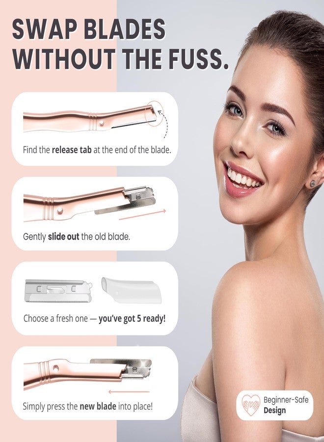 Jungle Culture Dermaplaning Tool - Facial Razor for Women with 5 Refill Blades - Reusable Eyebrow Shaper & Exfoliator - Rose Gold - Image 5