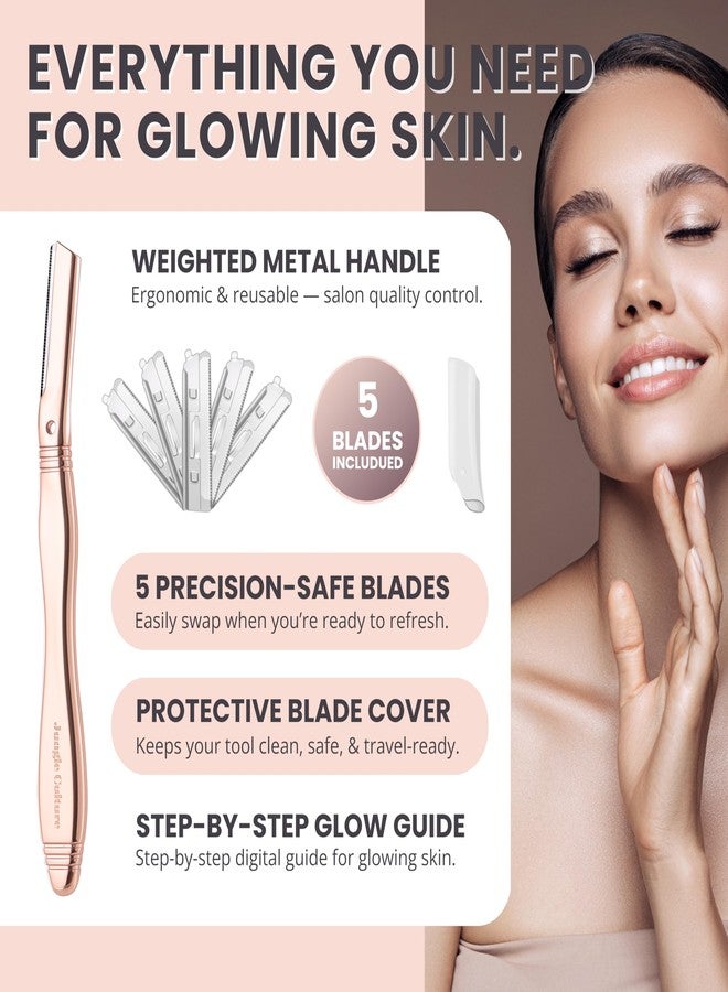 Jungle Culture Dermaplaning Tool - Facial Razor for Women with 5 Refill Blades - Reusable Eyebrow Shaper & Exfoliator - Rose Gold - Image 4
