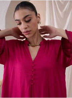 Femmella Fringe Hem Button Detail Kurta with Straight Pant Co-Ords by Styli  - Image 5