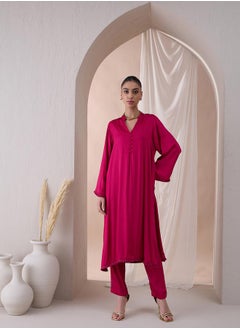 Femmella Fringe Hem Button Detail Kurta with Straight Pant Co-Ords by Styli  - Image 3