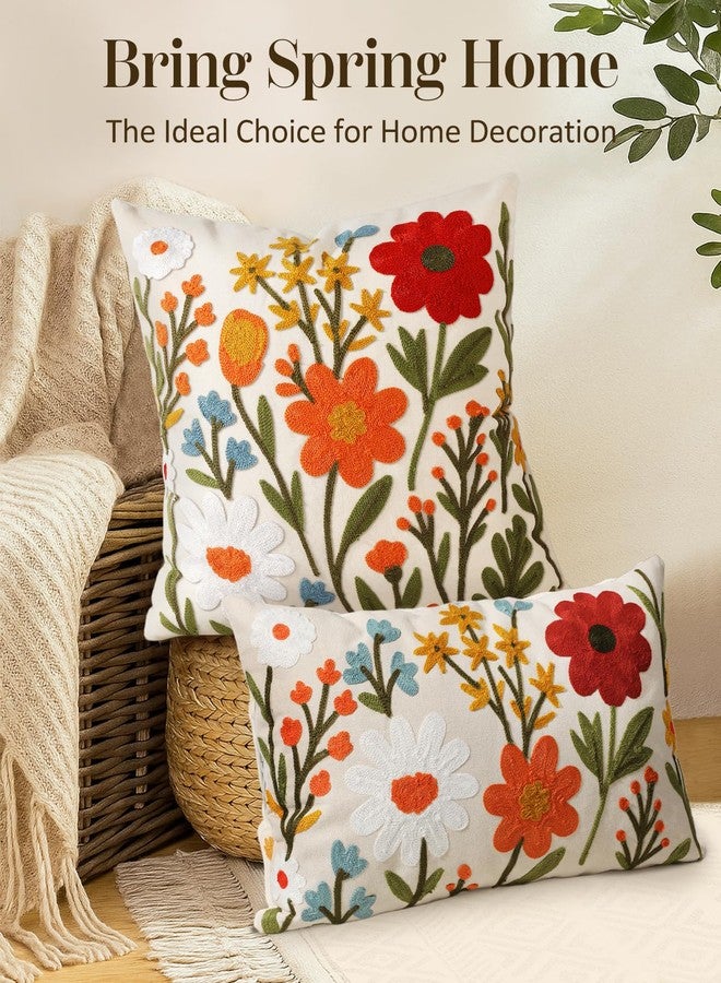 Kokaaee Embroidered Throw Pillow Covers 20x20 Inch - Summer Boho Decorative Pillow Cover with Zipper for Living Room Couch Sofa Bed Aesthetic Design Flower Cluster Linen Cushion Pillowcase - Image 5