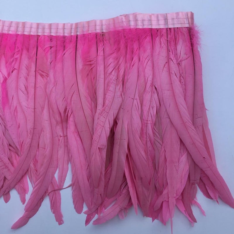 Sowder Rooster Hackle Feather Fringe Trim 10-12inch in Width Pack of 1 Yard(Pink) - Image 2