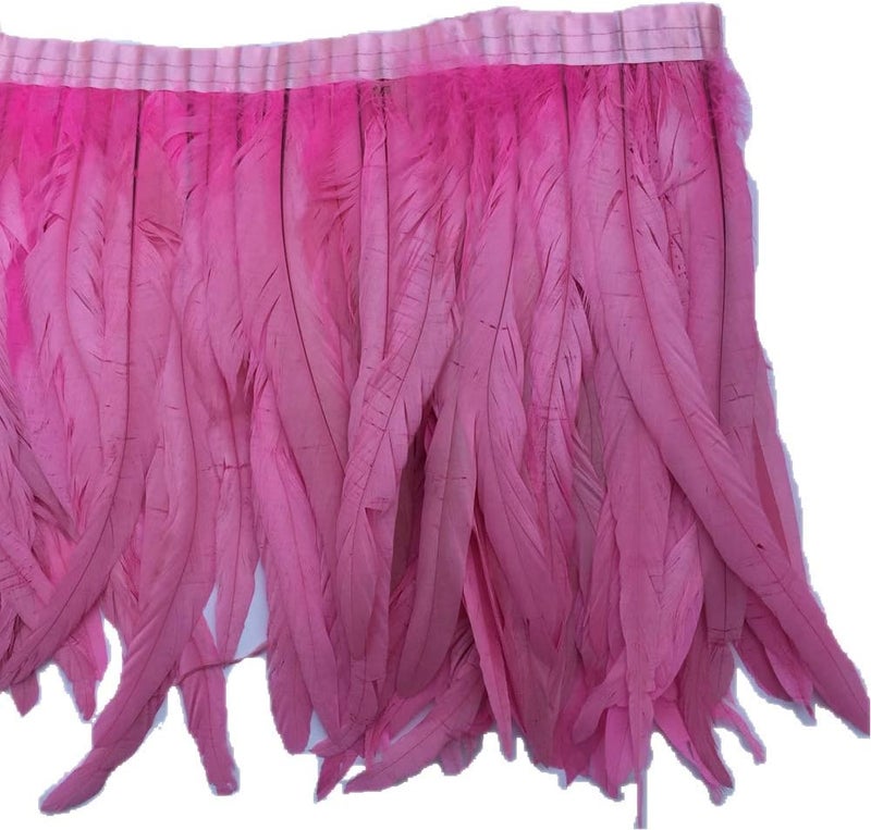 Sowder Rooster Hackle Feather Fringe Trim 10-12inch in Width Pack of 1 Yard(Pink) - Image 1