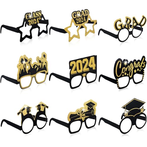Sumind Sumind 36pcs Graduation Paper Eyeglasses Decoration, Glitter Class of 2024 Photo Props Frame Fancy Paper Glasses for  - Image 2