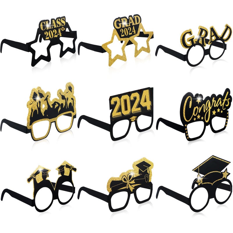 Sumind Sumind 36pcs Graduation Paper Eyeglasses Decoration, Glitter Class of 2024 Photo Props Frame Fancy Paper Glasses for  - Image 1