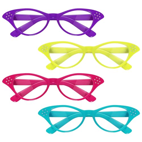 Fumwase 4PCS Cat Eye Glasses with Rhinestones 50s 60s Party Costume Glasses Old Lady Glasses - Image 1