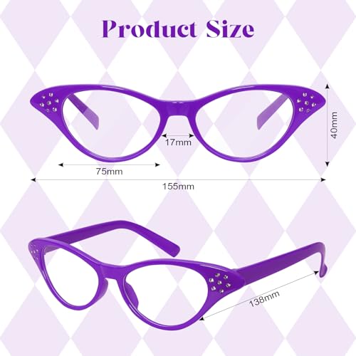 Fumwase 4PCS Cat Eye Glasses with Rhinestones 50s 60s Party Costume Glasses Old Lady Glasses - Image 3