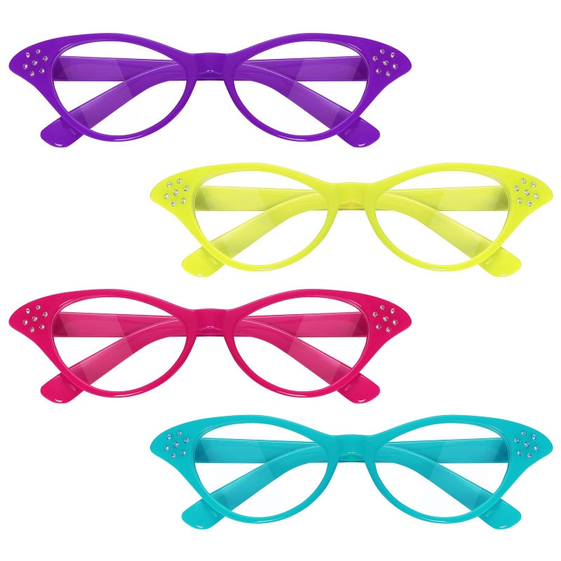 Fumwase 4PCS Cat Eye Glasses with Rhinestones 50s 60s Party Costume Glasses Old Lady Glasses - Image 2
