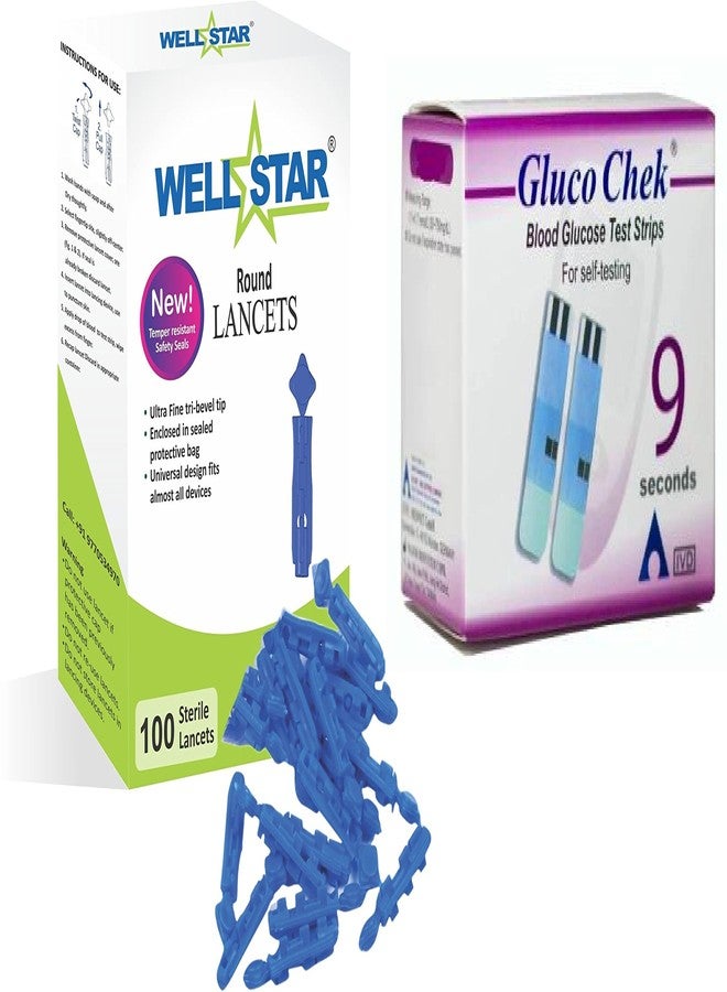 WELLSTAR إبر قياس السكر المستديرة من ويلستار (100) مع شرائط اختبار جلوكوشيك 50 إبر قياس السكر (100) - Image 1