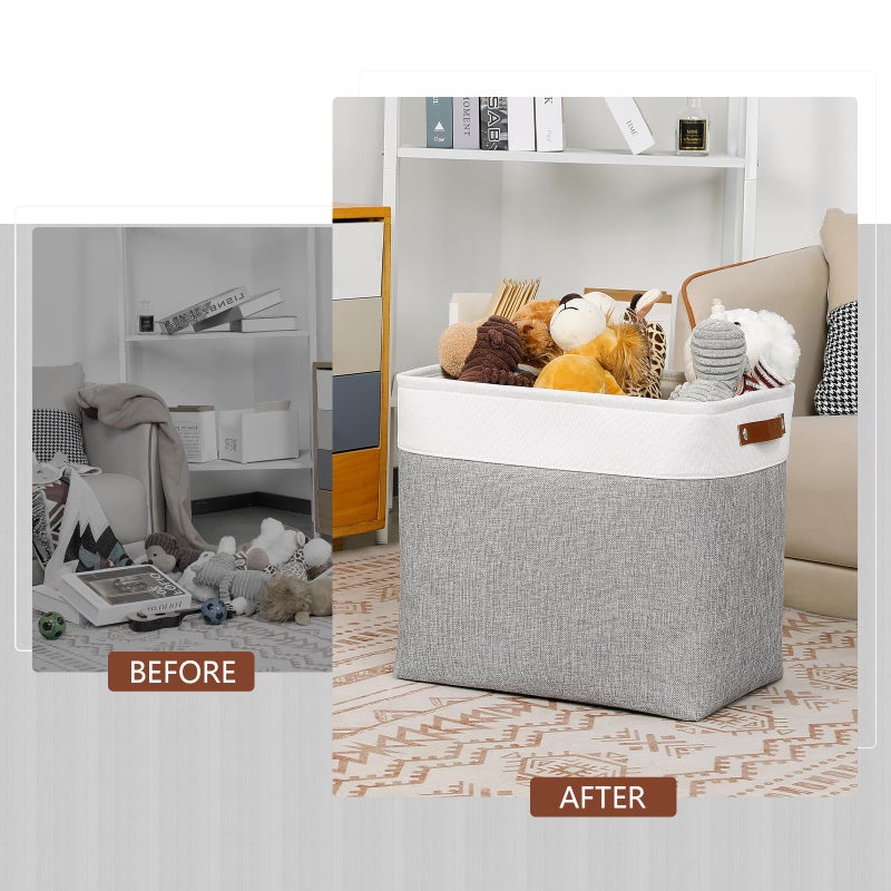 DULLEMELO Extra Large Storage Baskets, Fabric Storage Bins for Organizing Shelves Nursery Toys Books, Closet Baskets and Bins with Handles, White&Grey, 2-Pack - Image 5