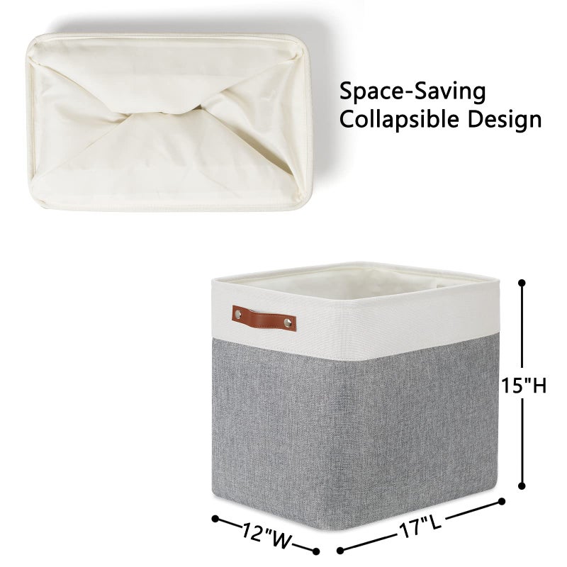 DULLEMELO Extra Large Storage Baskets, Fabric Storage Bins for Organizing Shelves Nursery Toys Books, Closet Baskets and Bins with Handles, White&Grey, 2-Pack - Image 2