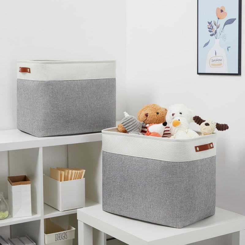 DULLEMELO Extra Large Storage Baskets, Fabric Storage Bins for Organizing Shelves Nursery Toys Books, Closet Baskets and Bins with Handles, White&Grey, 2-Pack - Image 4